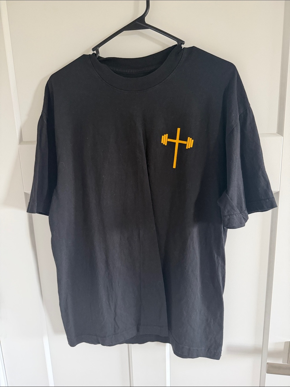 Holestrength Men's Black Short Sleeve Tee with Yellow Weight Icon